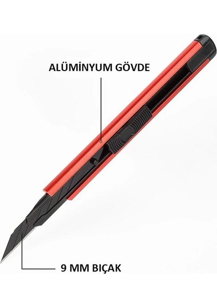Küçük Alüminyum Kasa Cep Askılı Maket Bıçağı 9mm Kırmızı fiyatları
