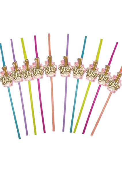 Pipet 1 Yaş Yaldızlı Pipet 10 Lu Pembe 1 Yaş Kız Doğum Günü Partisi fiyatları