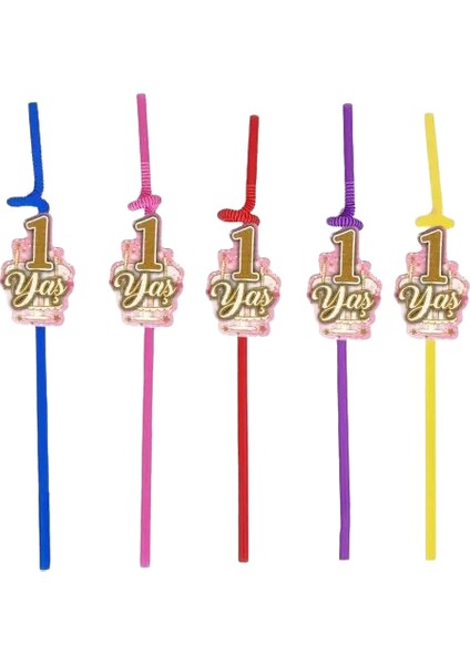 Pipet 1 Yaş Yaldızlı Pipet 10 Lu Pembe 1 Yaş Kız Doğum Günü Partisi fırsatları