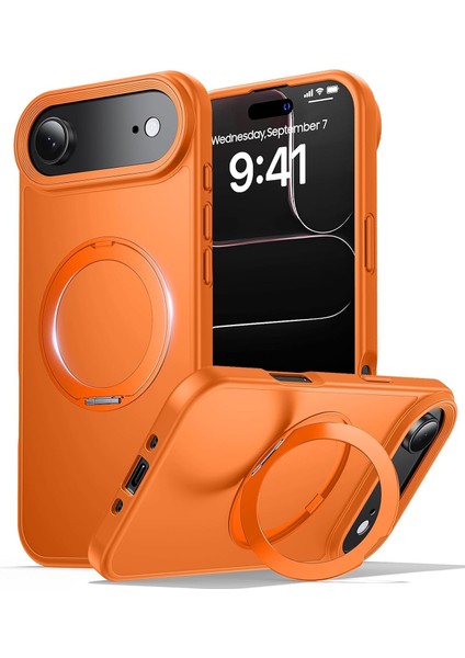 Apple iPhone 17 Air Kılıf Magsafe Halkalı 360 Dönebilen Yüzüklü Standlı Armour Mat Mıknatıslı Kapak