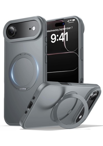 Apple iPhone 17 Air Kılıf Magsafe Halkalı 360 Dönebilen Yüzüklü Standlı Armour Mat Mıknatıslı Kapak