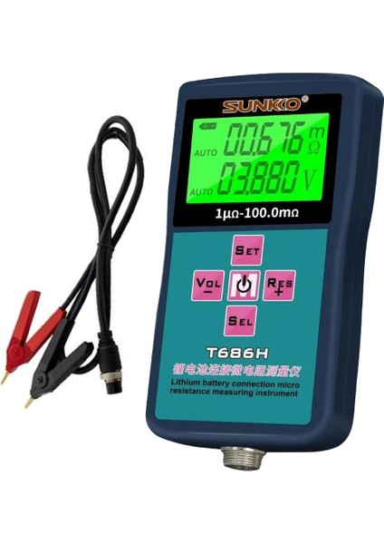 Sunkko T686H Hassas Pil Iç Direnç ve Voltaj Test Cihazı 0-100V 0-100 Ohm Şarj Edilebilir Pil Ölçüm Test Cihazı