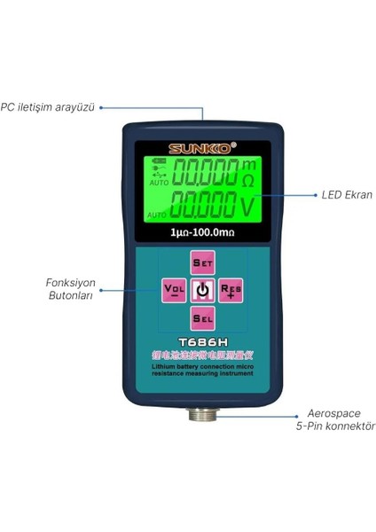 Sunkko T686H Hassas Pil Iç Direnç ve Voltaj Test Cihazı 0-100V 0-100 Ohm Şarj Edilebilir Pil Ölçüm Test Cihazı fiyatları
