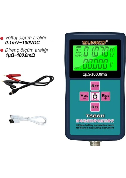 Sunkko T686H Hassas Pil Iç Direnç ve Voltaj Test Cihazı 0-100V 0-100 Ohm Şarj Edilebilir Pil Ölçüm Test Cihazı modelleri