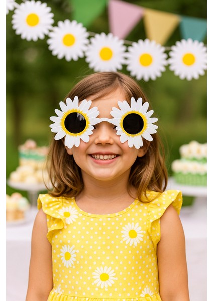 Parti Gözlükleri Papatya Çerçeveli beyaz sarı