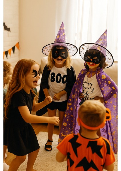 Hallowen Cadı Pelerinli Şapkalı Takım.mor-Gold fiyatları