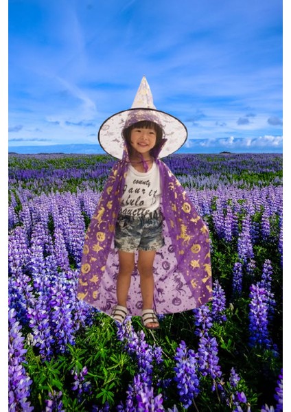 Hallowen Cadı Pelerinli Şapkalı Takım.mor-Gold fırsatları