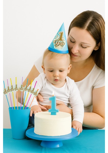 Pipet 1 Yaş Yaldızlı Pipet 10 Lu Mavi 1 Yaş Erkek Doğum Günü Partisi
