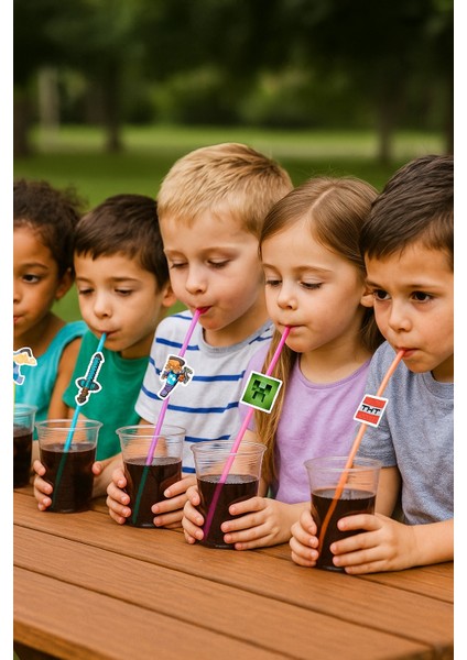 Pipet Minecraft Temalı 10 Lu Artistik Pipet Doğum Günü Eğlenceli Pipet fırsatları