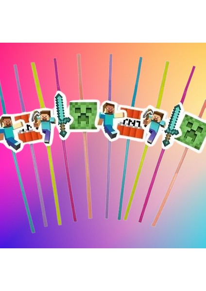 Pipet Minecraft Temalı 10 Lu Artistik Pipet Doğum Günü Eğlenceli Pipet indirimleri