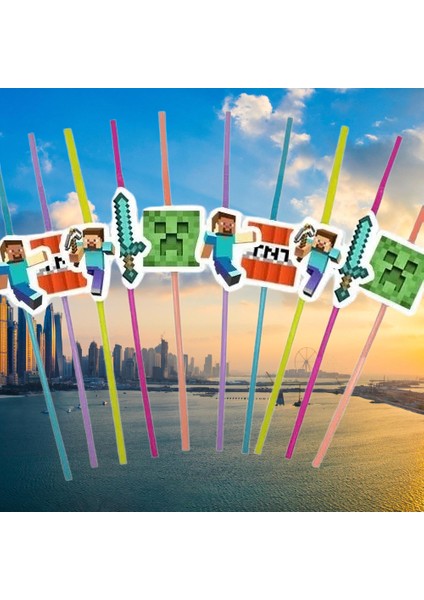Pipet Minecraft Temalı 10 Lu Artistik Pipet Doğum Günü Eğlenceli Pipet