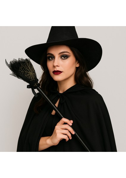 Halloween Cadı Süpürgesi Tüllü Siyah