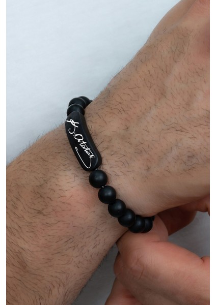 K. Atatürk İmzalı Mat Siyah Boncuk Taşlı Erkek / Kadın Bileklik bbb19cm fiyatları