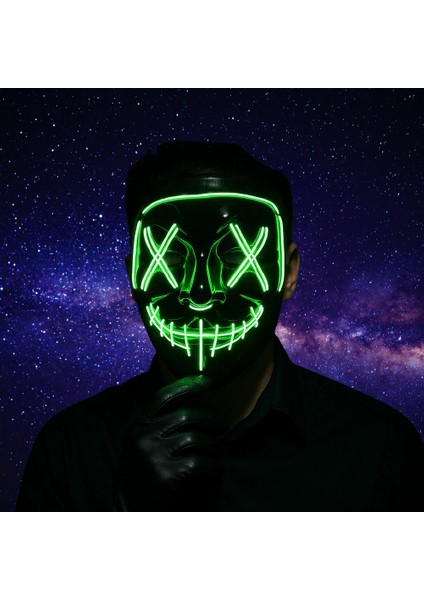Halloween Cadılar Bayramı Maske Vendetta Neon Açık Yeşil Işıklı Parti Maskesi