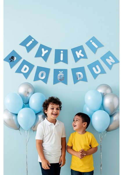 Iyiki Doğdun Banner Mavi Yazı Gümüş fiyatları