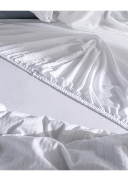 Marlene Tek Kişilik %100 Pamuk Penye Lastikli Nevresim Takımı - Beyaz