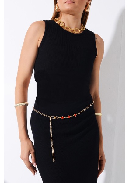 Pınkmark Kadın Gold Kırmızı Mineli Zincir Kemer PMKM25593 indirimleri