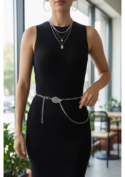 Pınkmark Kadın Gümüş Yaprak Figürlü Çift Zincirli Kemer PMKM25618 indirimleri