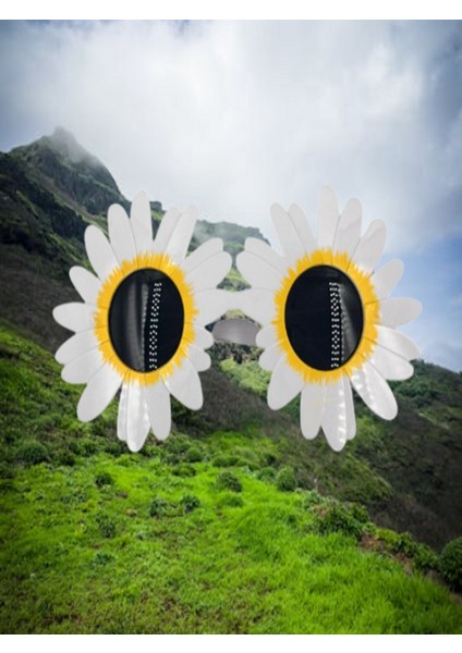 Parti Gözlükleri Papatya Çerçeveli beyaz sarı