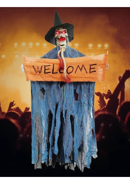 Halloween Cadılar Bayramı İskelet Korkuluk Welcome Işıklı Sesli 120cm Sese Duyarlı Çalışma Alkışla çalışma Korku Aksesuarı indirimleri