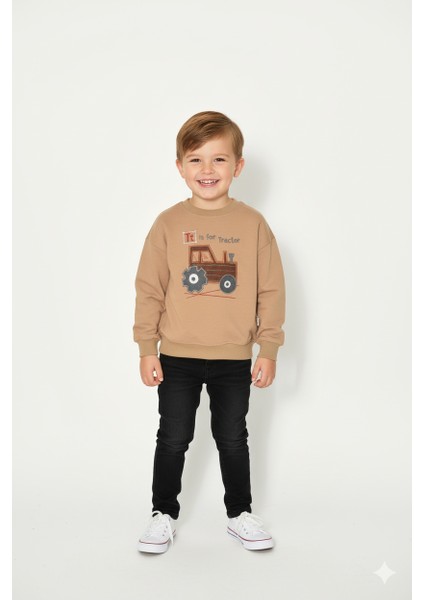 Erkek Çocuk %100 Pamuk Traktör Nakış Süzeneli Sweatshirt 2151-1