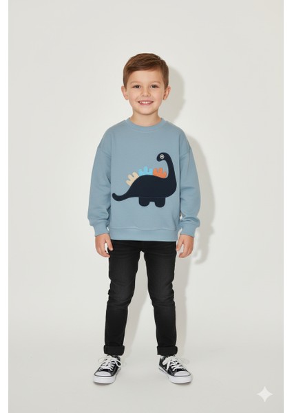 Erkek Çocuk %100 Pamuk Dinozor Nakışlı Sweatshirt 2145-1
