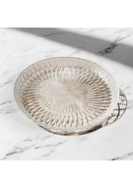 6'lı Desenli Cam Tatlı Pasta Meze Tabağı