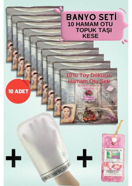 10 Paket Doğal Hamam Otu Toz, Kesesi ve Topuk Taşıyla Banyo Seti fiyatları