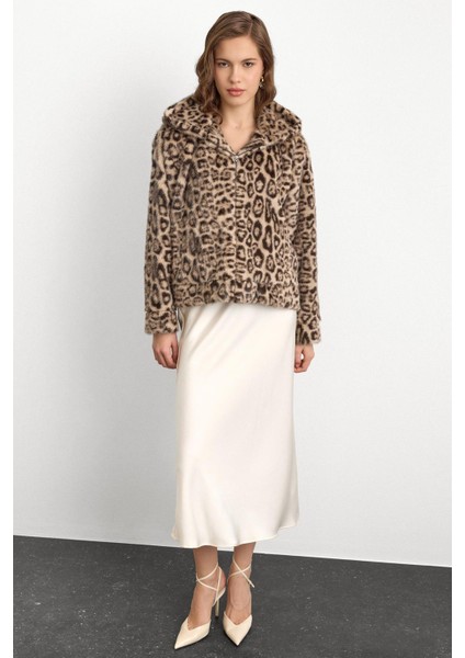 Kapüşonlu Leopar Desenli Suni Kürk Ceket Bej 1015 fırsatları