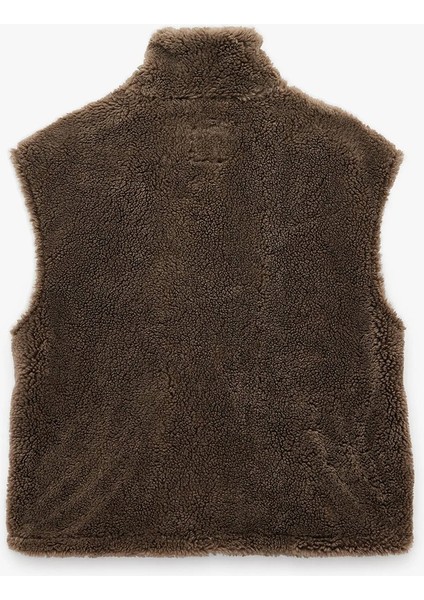 Kadın Fermuarlı Uzun Şal Yaka Peluş Yelek 6WAL20095IW indirimleri