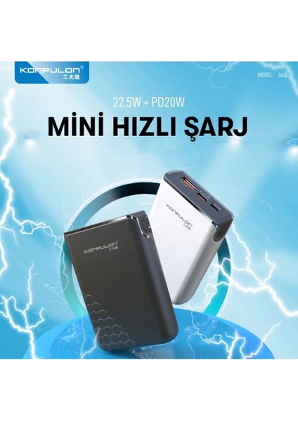 A6Q 22.5W USB 3.0 ve 20W Type-C Çıkışlı 10.000 Mah Pd Powerbank - Siyah modelleri