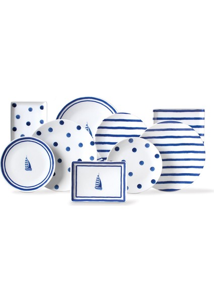 Marine 6 Kişilik 15 Parça Sunum Yemek Takımı - Mavi/beyaz