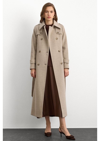 Pelerin Detaylı Kruvaze Uzun Boy Kaban Taş Melanj 3087 fiyatları