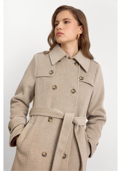 Pelerin Detaylı Kruvaze Uzun Boy Kaban Taş Melanj 3087 fırsatları