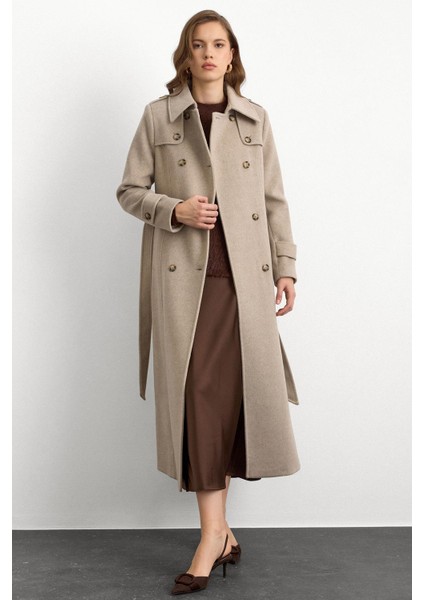 Pelerin Detaylı Kruvaze Uzun Boy Kaban Taş Melanj 3087 indirimleri