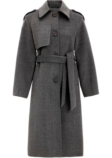 Gömlek Yaka Punto Dikiş Detaylı Premium Kaban Gri 3125