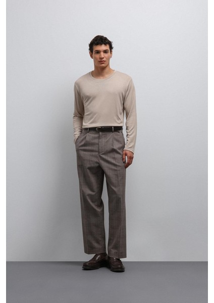 Kahve Relax Fit Ekoseli Erkek Pantolon modelleri