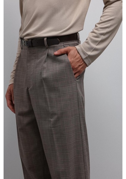 Kahve Relax Fit Ekoseli Erkek Pantolon fırsatları