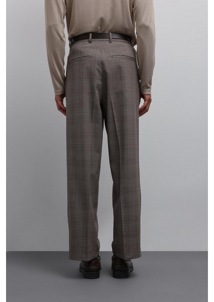 Kahve Relax Fit Ekoseli Erkek Pantolon indirimleri