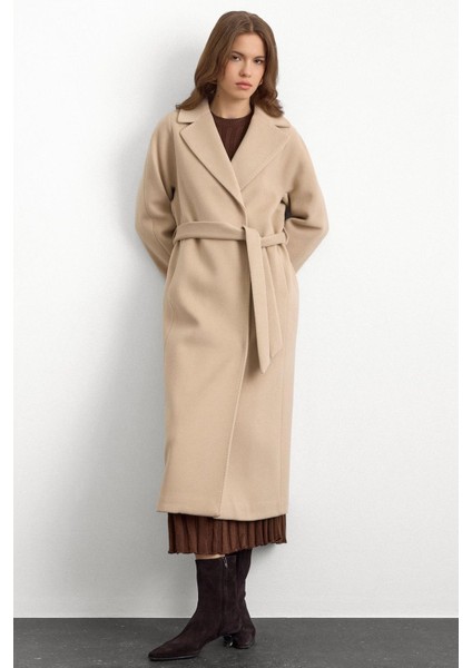 Punto Dikiş Detaylı Oversize Premium Kaban Bej 3108