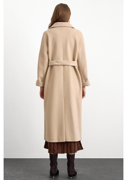 Punto Dikiş Detaylı Oversize Premium Kaban Bej 3108