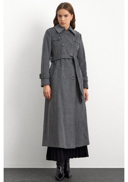 Pelerin Detaylı Kruvaze Uzun Boy Kaban Koyu Gri 3087 fiyatları