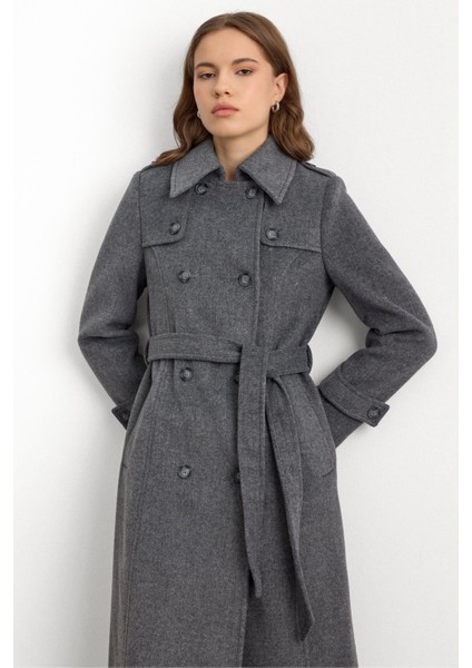 Pelerin Detaylı Kruvaze Uzun Boy Kaban Koyu Gri 3087 modelleri