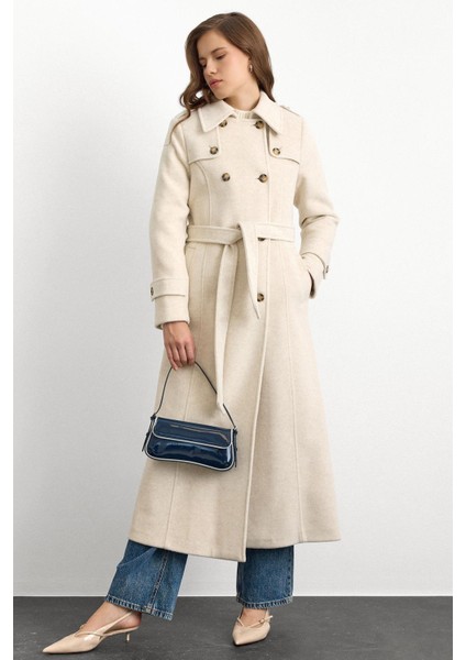 Pelerin Detaylı Kruvaze Uzun Boy Kaban Bej Melanj 3087 fiyatları