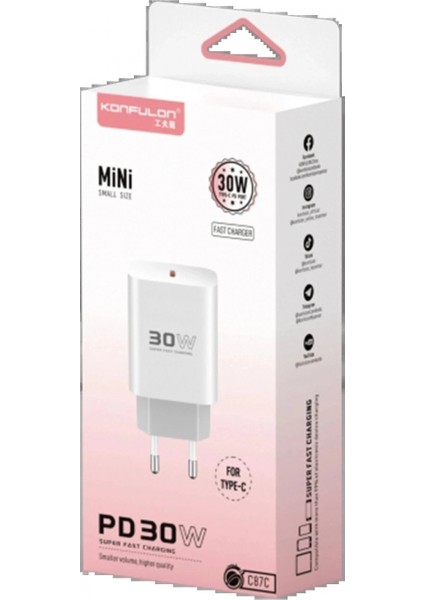 C87C 30W Type-C Çıkışlı Ekstra DL51 1m Type-C To Type-C Kablolu Pd Şarj Cihazı - Beyaz fırsatları