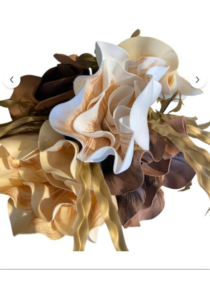 Krem - Gold Vazolu Lüks Yapay Çiçek Aranjmanı | Salon ve Masa Üstü Dekoratif Şık Tasarım