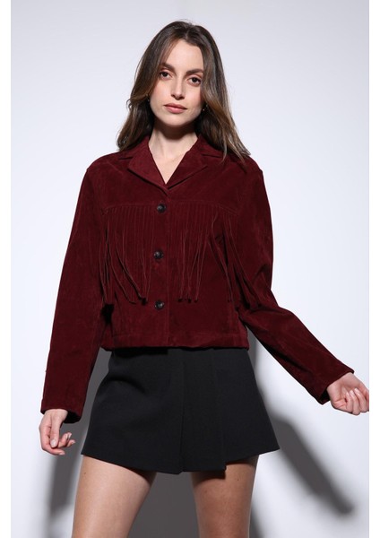 Bordo Püskül Detaylı Süet Kadın Ceket fiyatları