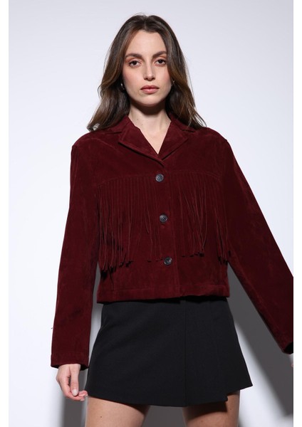 Bordo Püskül Detaylı Süet Kadın Ceket fırsatları