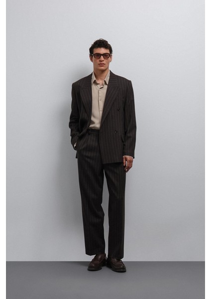 Kahve Relax Fit Çizgili Erkek Pantolon fiyatları