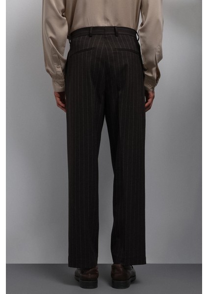 Kahve Relax Fit Çizgili Erkek Pantolon indirimleri